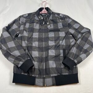 Members Only Jacket Quilted Lined Plaid Bomber Full Zip Gray‎ Black Mens M